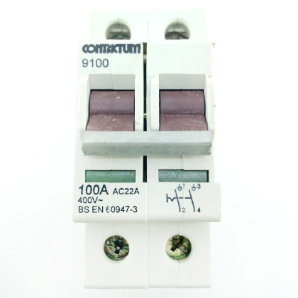 Contactum 9100 AC22A 100A 100 Amp 2 Double Pole Isolator Main Switch Disconnector